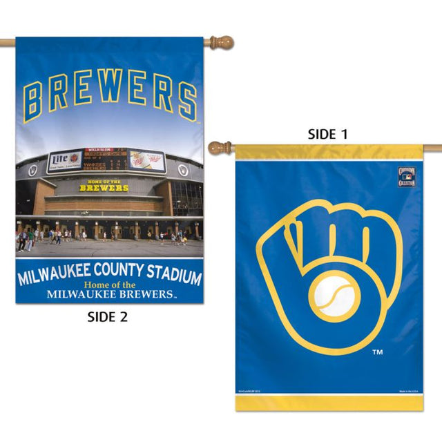 Bandera vertical de estadio de los Milwaukee Brewers, de 2 lados, 28" x 40"