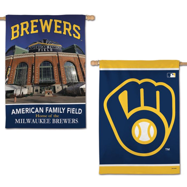 Bandera vertical del estadio de los Milwaukee Brewers, de 2 lados, 28" x 40"