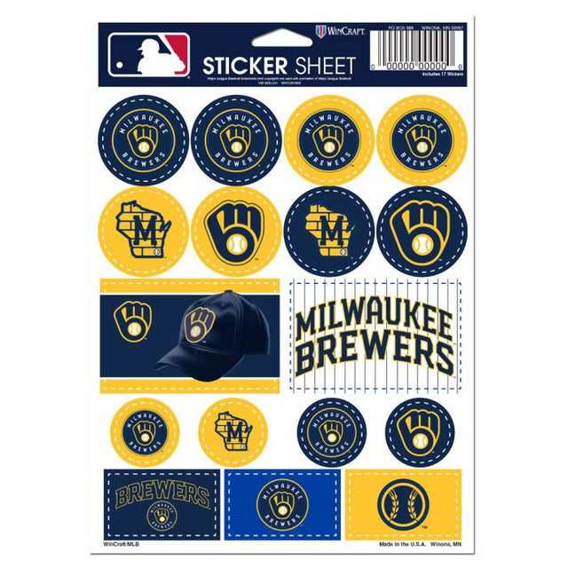 Lámina de calcomanías de vinilo de los Milwaukee Brewers de 5" x 7"