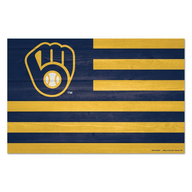 Letrero de madera con el logo de los Milwaukee Brewers, 11" x 17", 1/4" de grosor