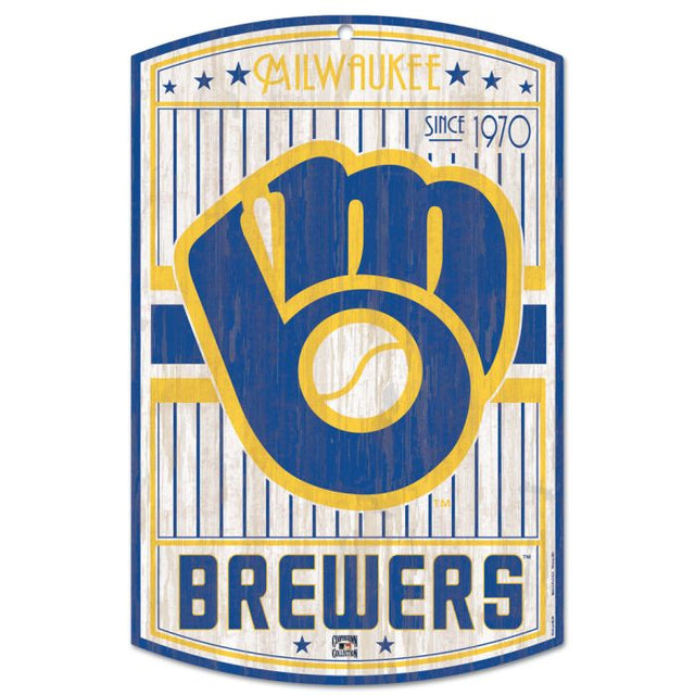 Letrero de madera de los Milwaukee Brewers de Cooperstown, 11" x 17", 1/4" de grosor