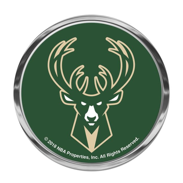 Emblema de metal cromado abovedado de los Milwaukee Bucks