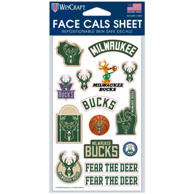 Calcomanías faciales de los Milwaukee Bucks de 4" x 7"