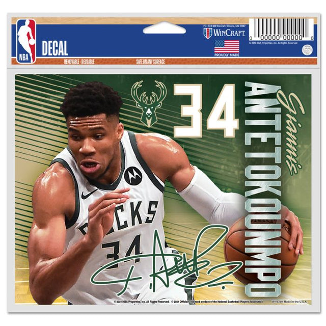 Milwaukee Bucks Multi-Use Decal -Clear Bckrgd 5" x 6" Giannis Antetokounmpo