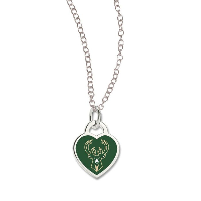 Milwaukee Bucks Necklace w/3D Heart