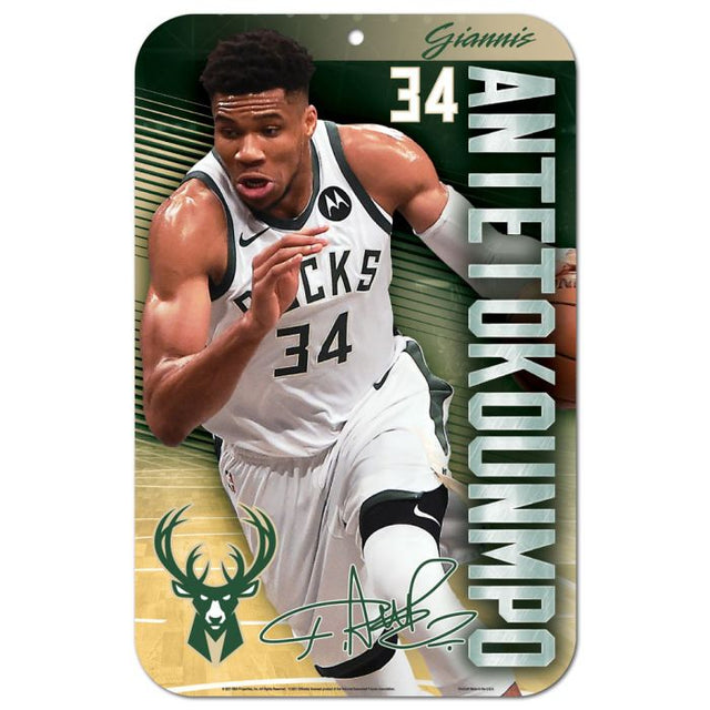 Milwaukee Bucks Plastic Sign 11" x 17" Giannis Antetokounmpo