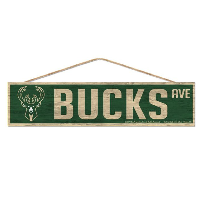 Milwaukee Bucks Wood Sign-with Rope 4" x 17"