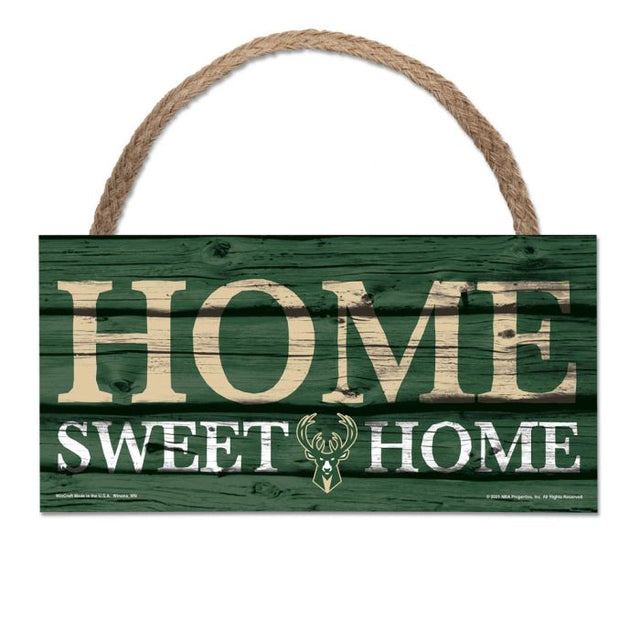 Milwaukee Bucks home sweet home Wood Sign w/Rope 5" x 10"