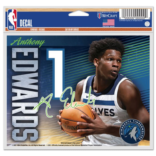 Minnesota Timberwolves Multi-Use Decal -Clear Bckrgd 5" x 6" Anthony Edwards