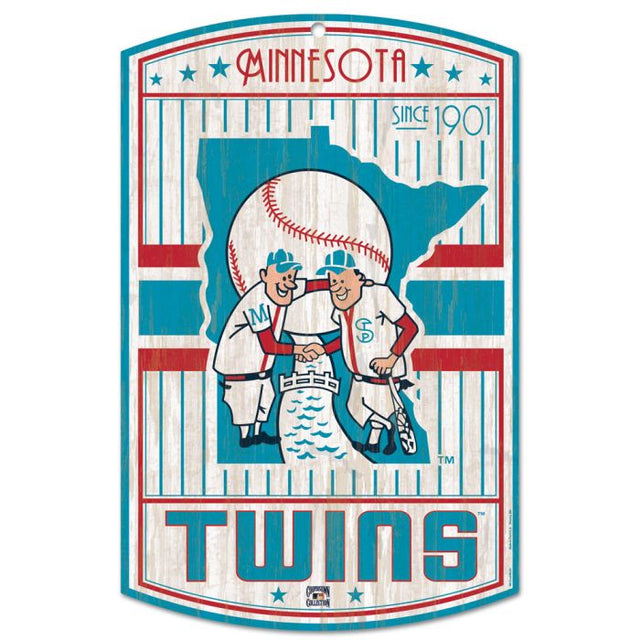 Letrero de madera de los Minnesota Twins en Cooperstown, 11" x 17", 1/4" de grosor