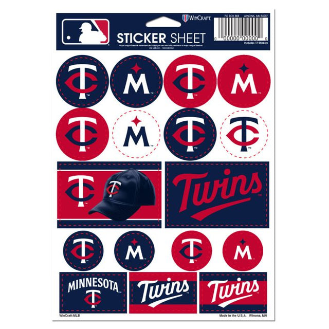 Lámina de calcomanías de vinilo de los Minnesota Twins de 5" x 7"