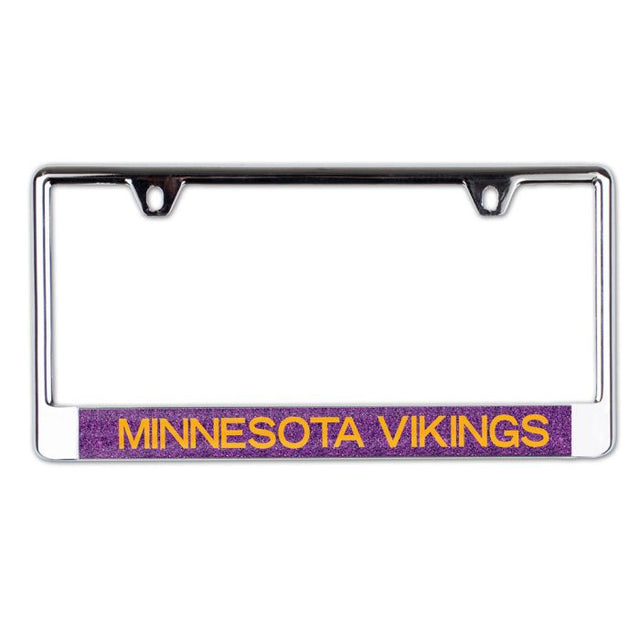 Minnesota Vikings GLITTER BACKGROUND Lic Plt Frame B/O Metallic