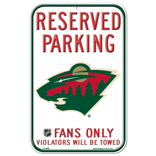 Letrero de plástico de estacionamiento reservado de Minnesota Wild de 11" x 17"