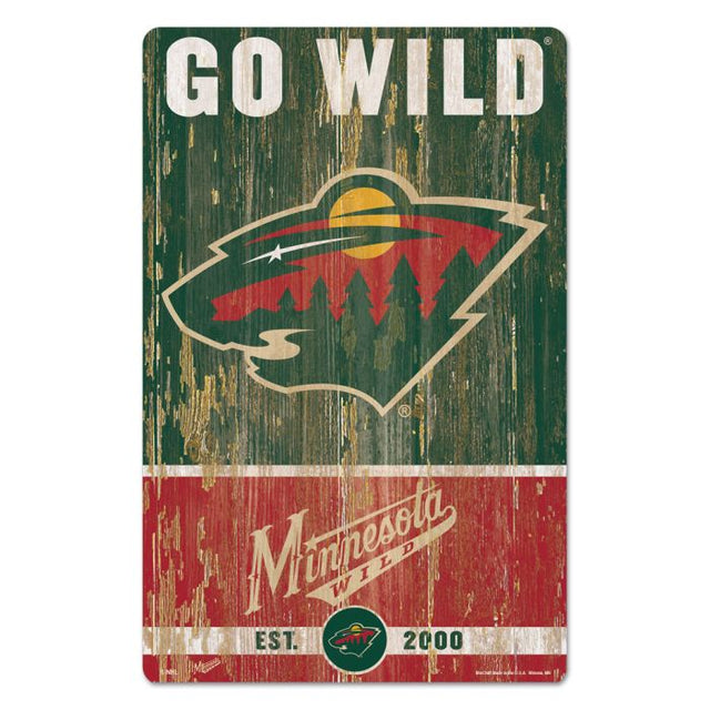 Letrero de madera con el lema de Minnesota Wild, 11" x 17", 1/4" de grosor