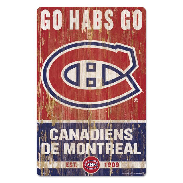 Letrero de madera con el lema de los Montreal Canadiens, 11" x 17", 1/4" de grosor