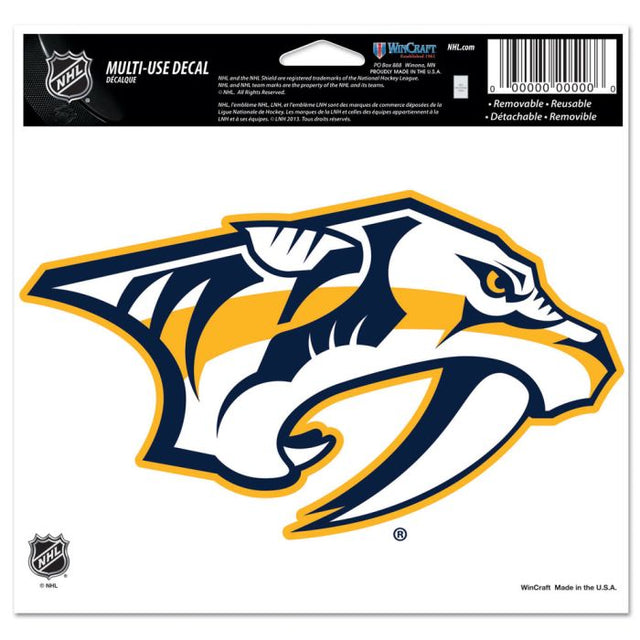 Calcomanía multiusos de Nashville Predators, fondo transparente, 5" x 6"