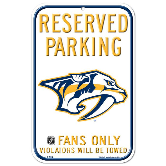 Letrero de plástico de estacionamiento reservado de Nashville Predators de 11" x 17"