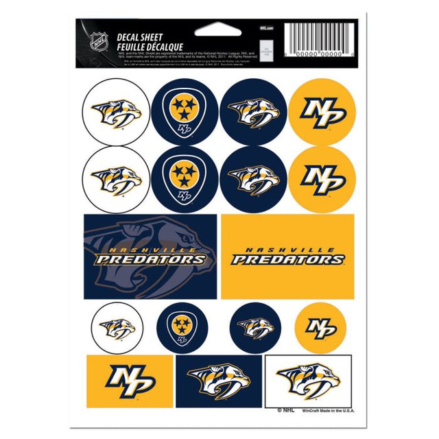 Lámina de calcomanías de vinilo de los Nashville Predators de 5" x 7"