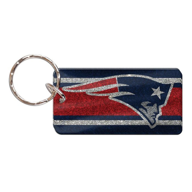 New England Patriots GLITTER STRIPES Keychain Rectangle