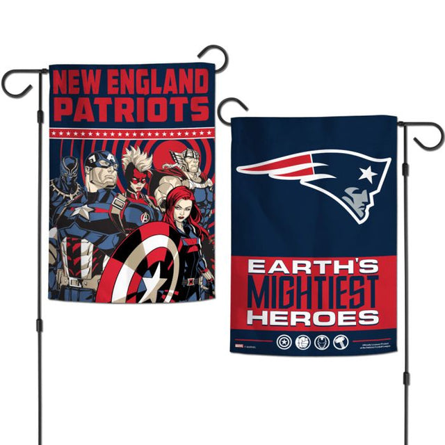 New England Patriots / Marvel (C) 2021 Marvel Garden Flags 2 sided 12.5" x 18"