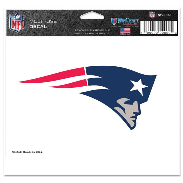 New England Patriots Multi-Use Decal -Clear Bckrgd 5" x 6"