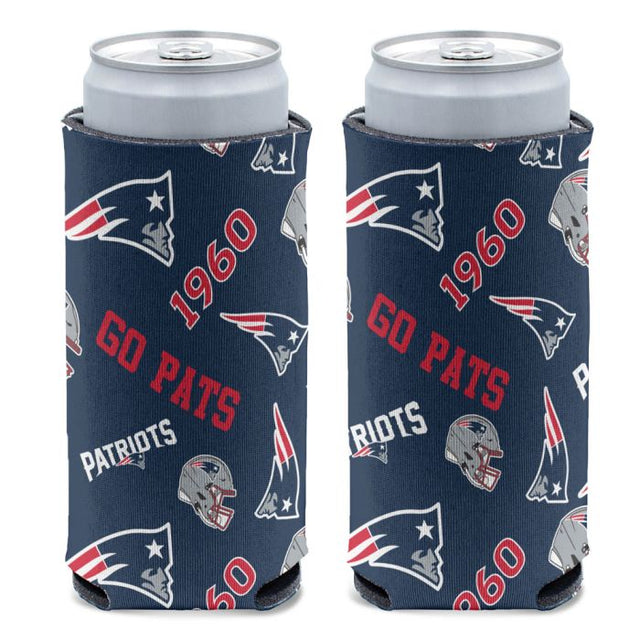 New England Patriots Scatter Print 12 oz Slim Can Cooler