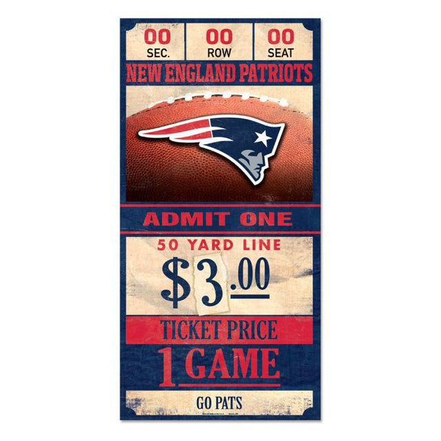 New England Patriots Ticket Wood Sign 6x12 3/8" thick