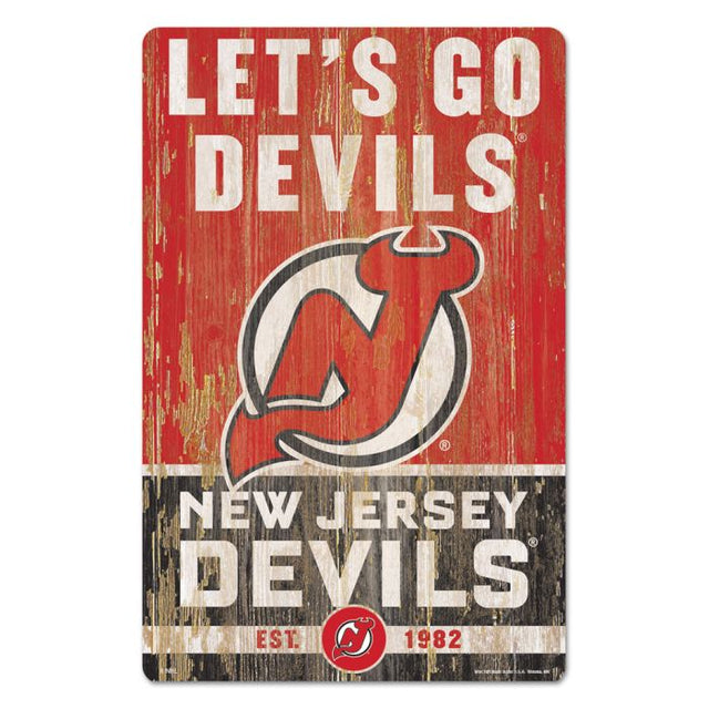 Letrero de madera con el lema de los New Jersey Devils, 11" x 17", 1/4" de grosor