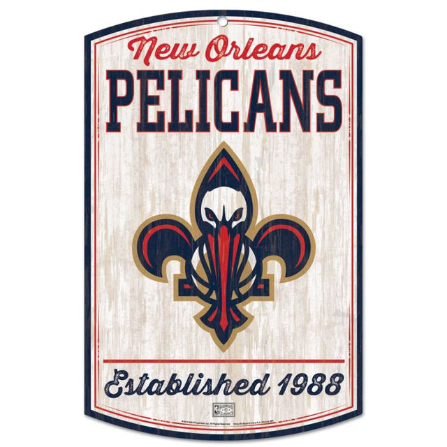 Letrero de madera de New Orleans Pelicans Hardwoods de 11" x 17" y 1/4" de grosor