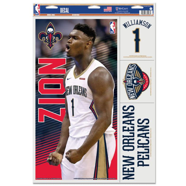 Calcomanía multiusos de los New Orleans Pelicans de 11" x 17" de Zion Williamson