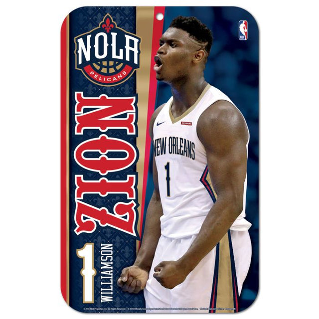 Letrero de plástico de los New Orleans Pelicans de 11" x 17" de Zion Williamson