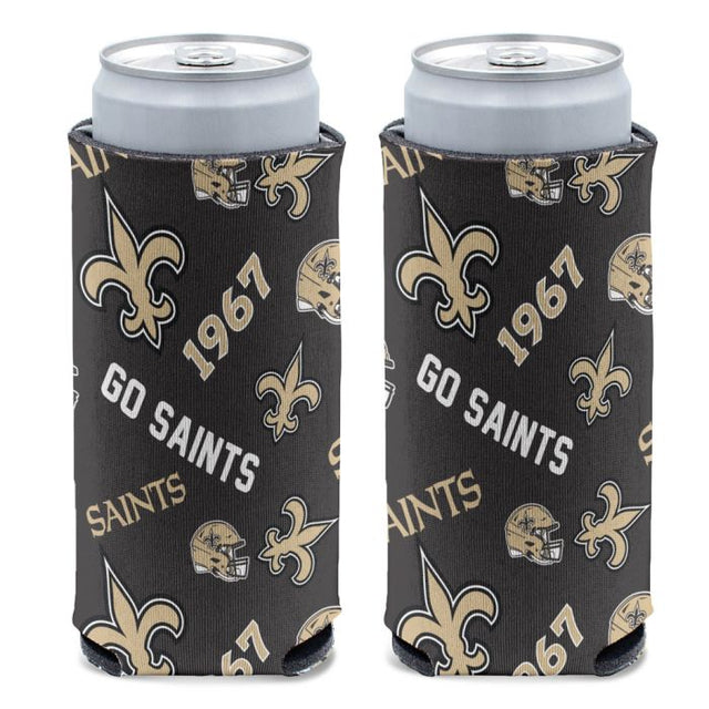 New Orleans Saints Scatter Print 12 oz Slim Can Cooler