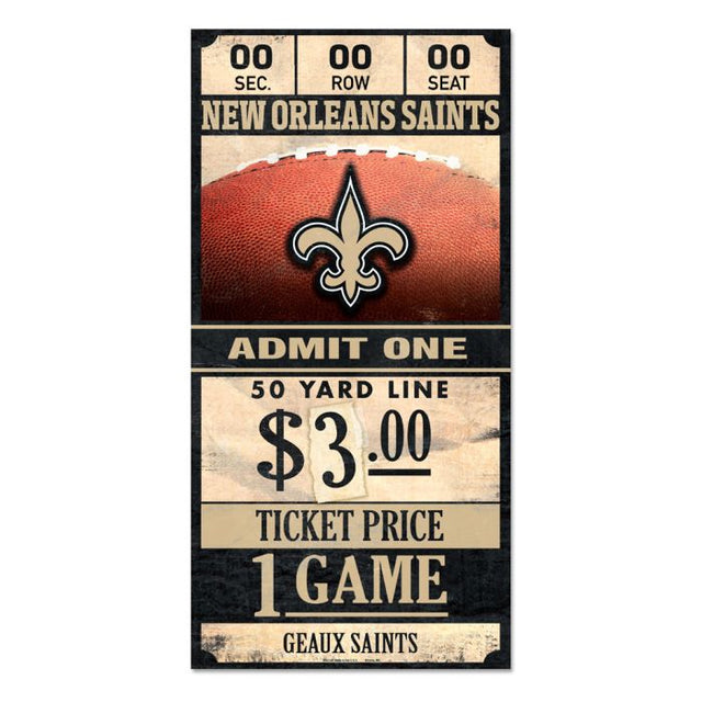 New Orleans Saints Ticket Wood Sign 6x12 3/8" thick