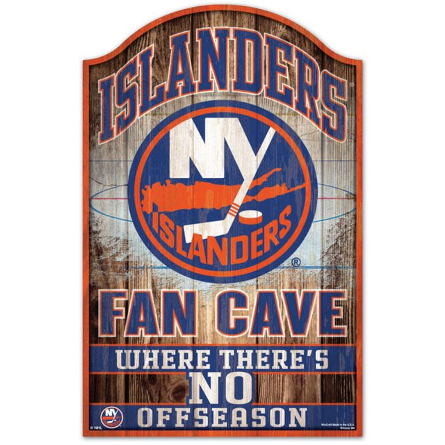 Letrero de madera para cueva de aficionados de los New York Islanders, 11" x 17", 1/4" de grosor