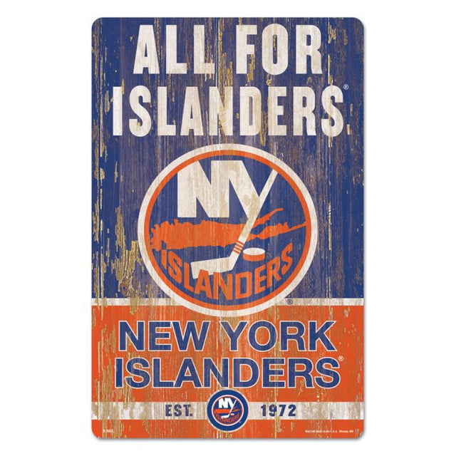 Letrero de madera con el lema de los New York Islanders, 11" x 17", 1/4" de grosor