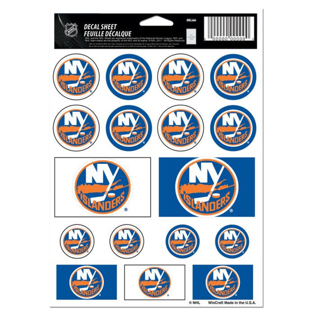 Lámina de calcomanías de vinilo de los New York Islanders de 5" x 7"