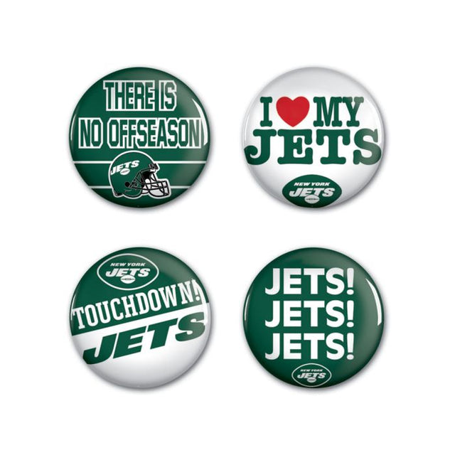 Paquete de 4 botones de los New York Jets de 1 1/4" de diámetro