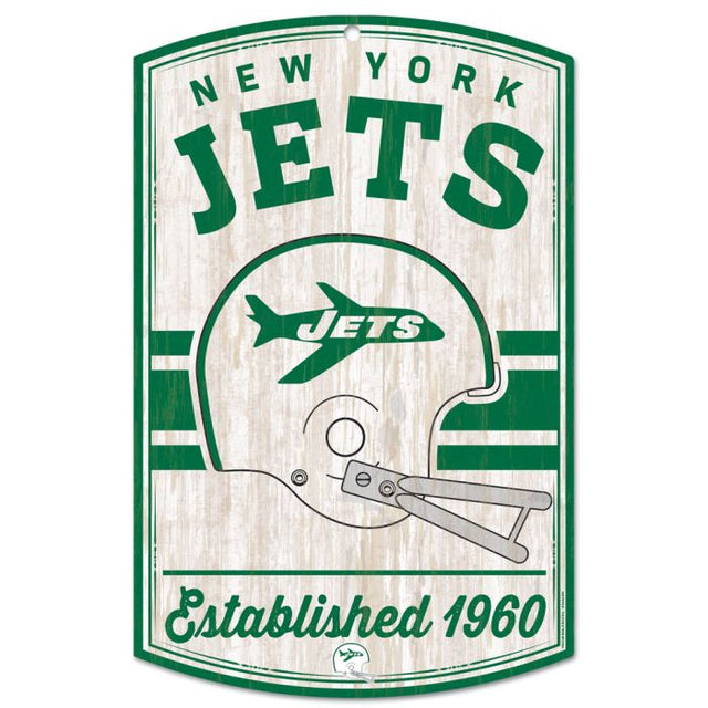 Letrero de madera retro con el logotipo clásico de los New York Jets, 11" x 17", 1/4" de grosor