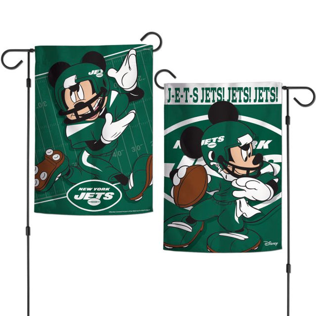 Banderas de jardín de los New York Jets y Disney Mickey Mouse, de 2 lados, 12,5" x 18"