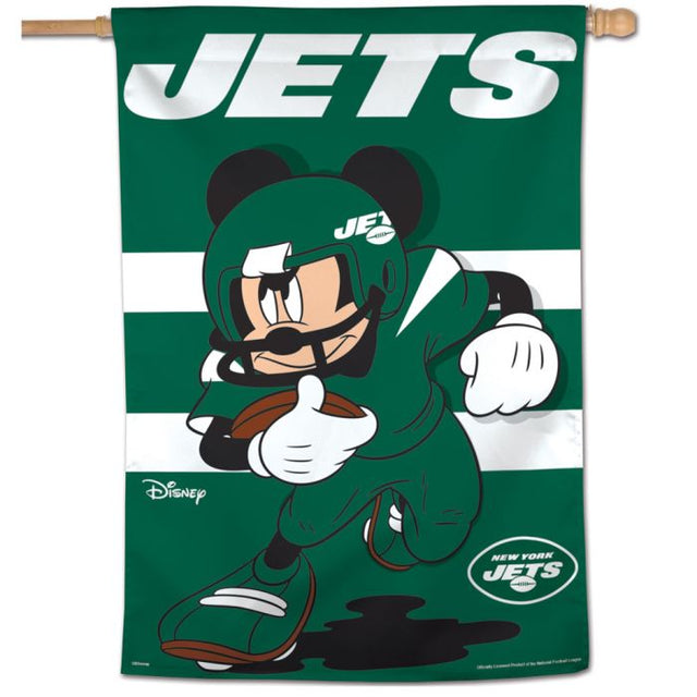 Bandera vertical de los New York Jets y Disney Mickey Mouse de 71 x 101 cm