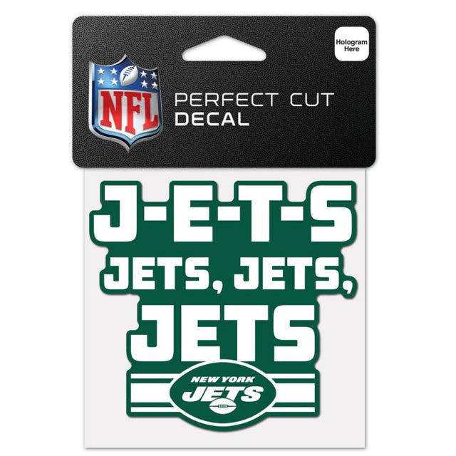 Calcomanía de color de corte perfecto con el eslogan de los New York Jets de 4" x 4"