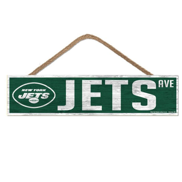 Letrero de madera de los New York Jets con cuerda, 4" x 17"