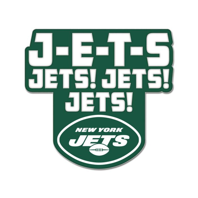 Tarjeta de joyería con pin esmaltado de colección con el lema de los New York Jets