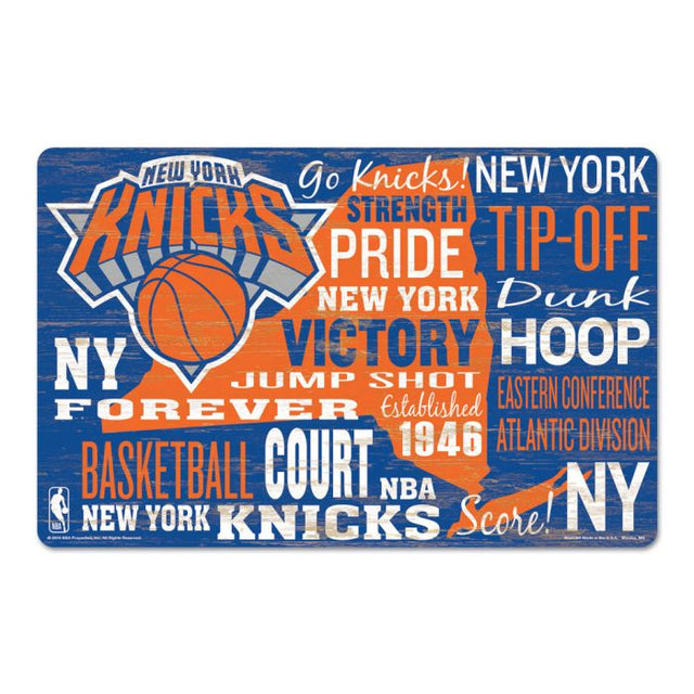 Letrero de madera de los New York Knicks de 11" x 17" y 1/4" de grosor