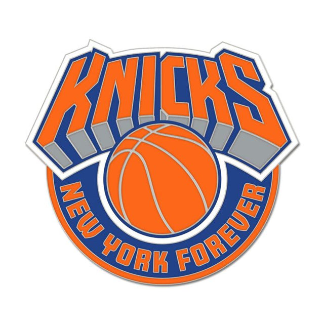 Tarjeta de joyería con pin esmaltado de colección con el lema de los New York Knicks