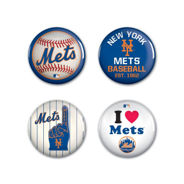 Paquete de 4 botones de los New York Mets de 1 1/4" de diámetro