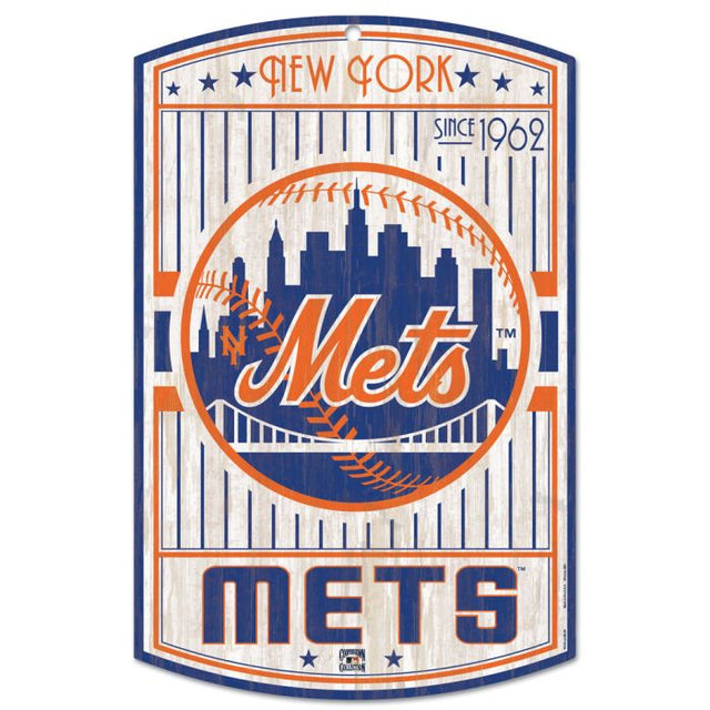 Letrero de madera de los New York Mets en Cooperstown, 11" x 17", 1/4" de grosor