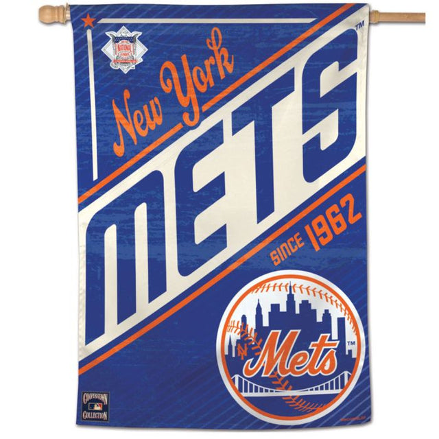 Bandera vertical de Cooperstown de los Mets de Nueva York/Cooperstown de 28" x 40"