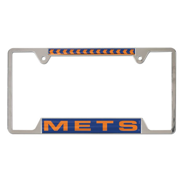 Marco de placa de licencia de metal con incrustaciones de los Mets de Nueva York, 4 pestañas