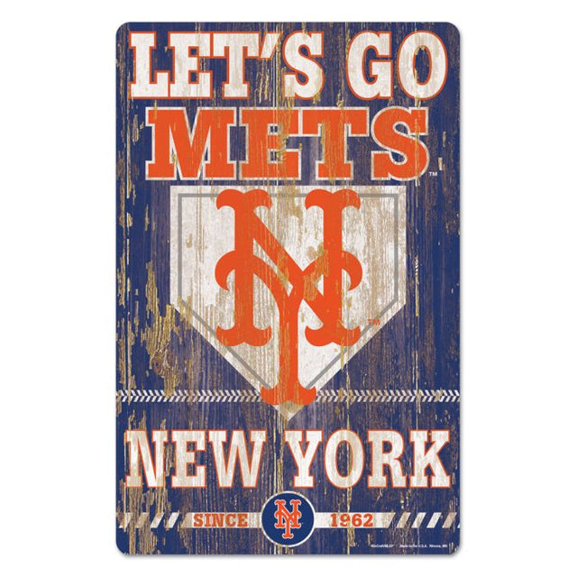 Letrero de madera con el lema de los New York Mets, 11" x 17", 1/4" de grosor